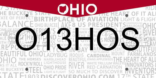 O13HOS Ohio License Plate