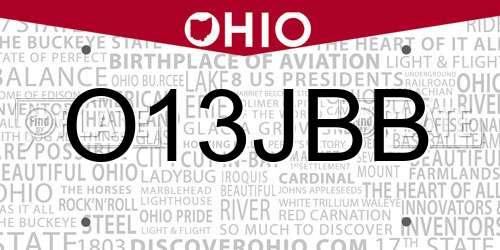 O13JBB Ohio License Plate