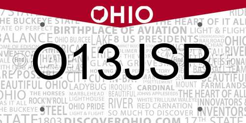 O13JSB Ohio License Plate