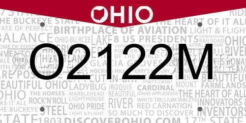 O2122M Ohio License Plate