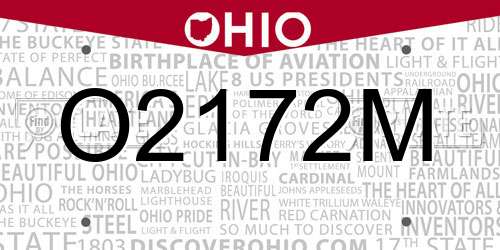 O2172M Ohio License Plate