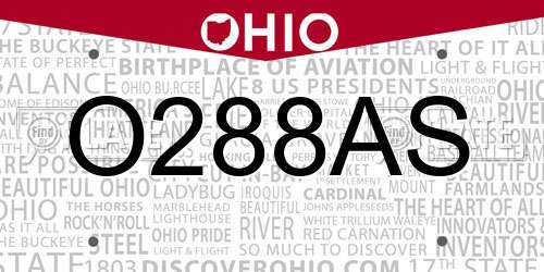 O288AS Ohio License Plate