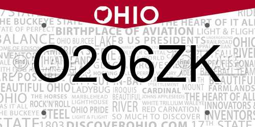 O296ZK Ohio License Plate