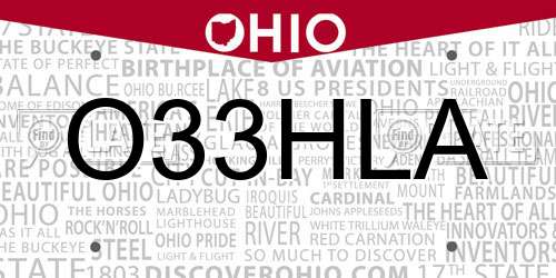 O33HLA Ohio License Plate