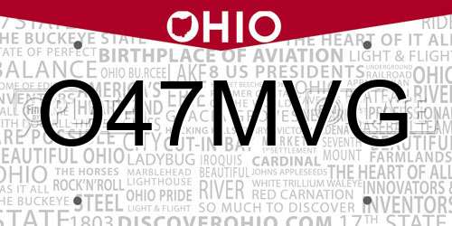 O47MVG Ohio License Plate
