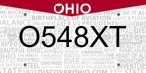O548XT Ohio License Plate