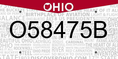 O58475B Ohio License Plate