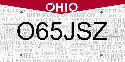 O65JSZ Ohio License Plate