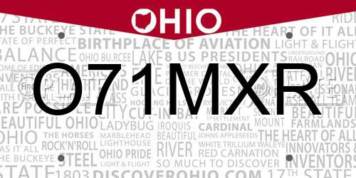 O71MXR Ohio License Plate