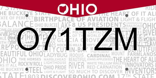 O71TZM Ohio License Plate