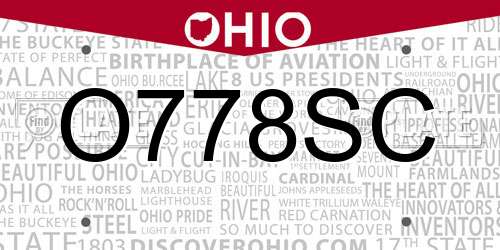 O778SC Ohio License Plate