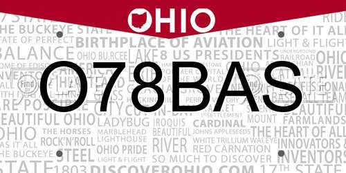 O78BAS Ohio License Plate
