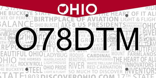 O78DTM Ohio License Plate