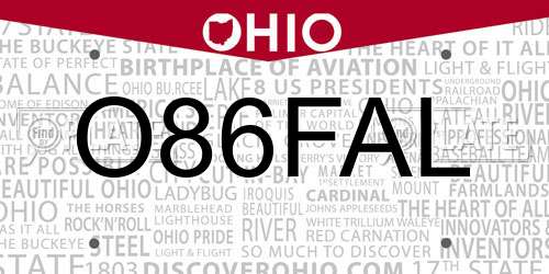 O86FAL Ohio License Plate