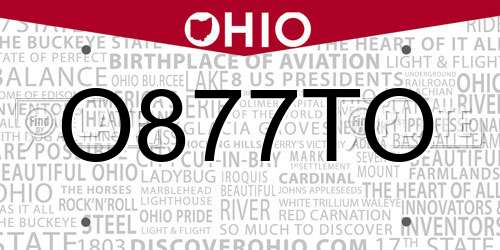O877TO Ohio License Plate