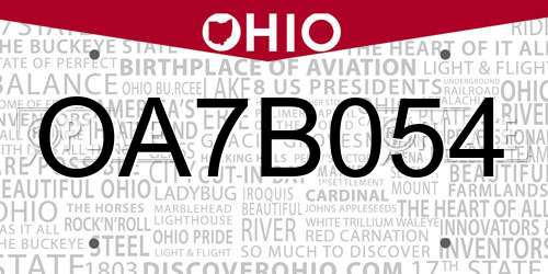 OA7B054 Ohio License Plate