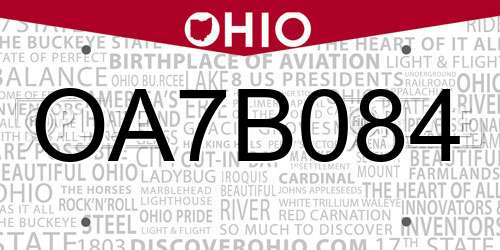 OA7B084 Ohio License Plate