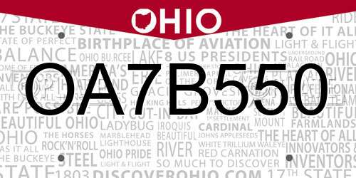 OA7B550 Ohio License Plate