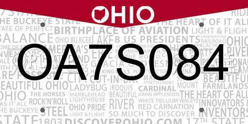 OA7S084 Ohio License Plate