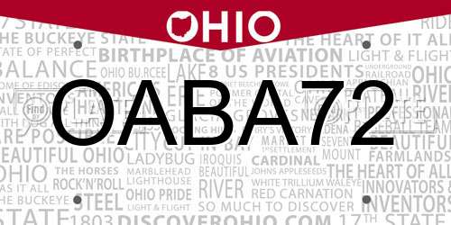 OABA72 Ohio License Plate