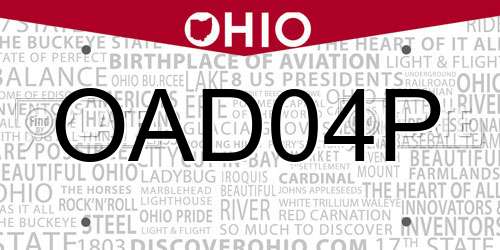 OAD04P Ohio License Plate
