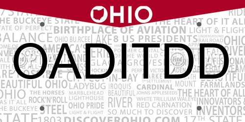 OADITDD Ohio License Plate