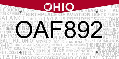 OAF892 Ohio License Plate