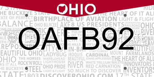 OAFB92 Ohio License Plate