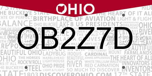 OB2Z7D Ohio License Plate