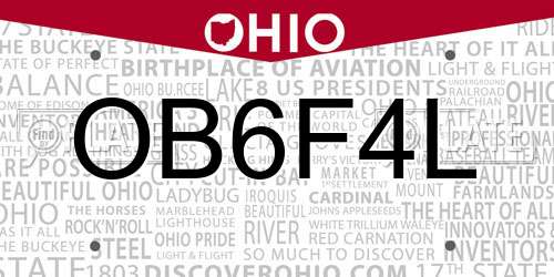 OB6F4L Ohio License Plate