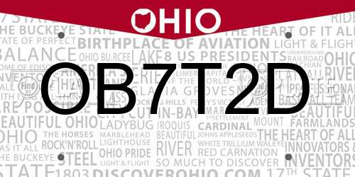 OB7T2D Ohio License Plate