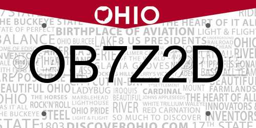 OB7Z2D Ohio License Plate