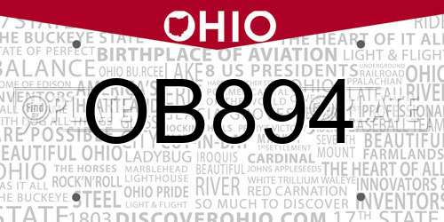 OB894 Ohio License Plate