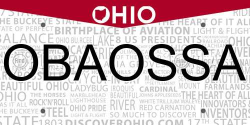 OBAOSSA Ohio License Plate