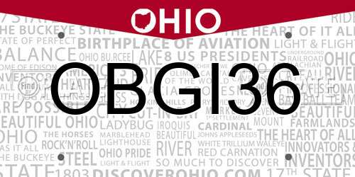 OBGI36 Ohio License Plate