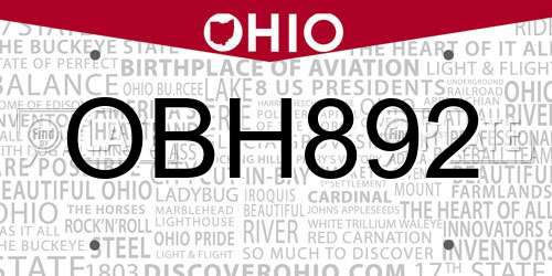 OBH892 Ohio License Plate