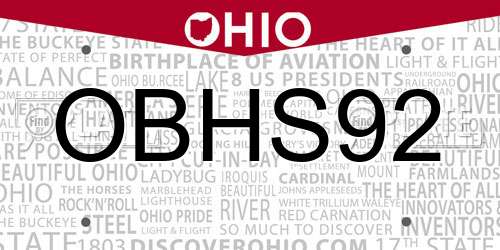 OBHS92 Ohio License Plate