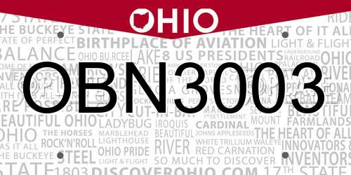 OBN3003 Ohio License Plate