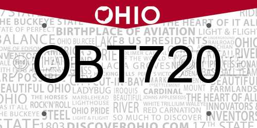 OBT720 Ohio License Plate