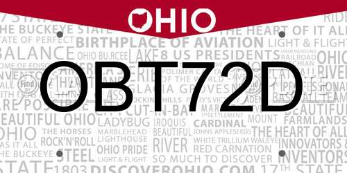 OBT72D Ohio License Plate