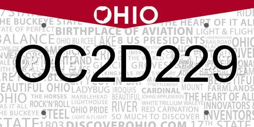 OC2D229 Ohio License Plate
