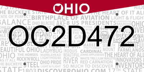 OC2D472 Ohio License Plate