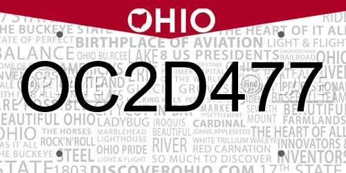 OC2D477 Ohio License Plate