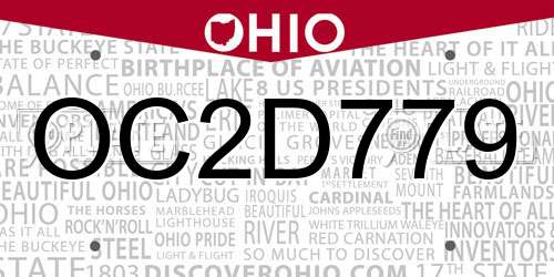 OC2D779 Ohio License Plate