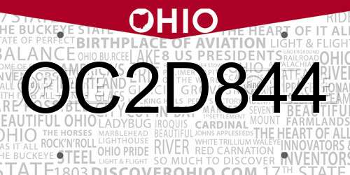 OC2D844 Ohio License Plate