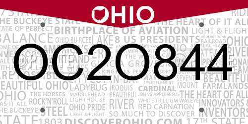 OC2O844 Ohio License Plate