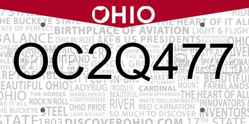 OC2Q477 Ohio License Plate