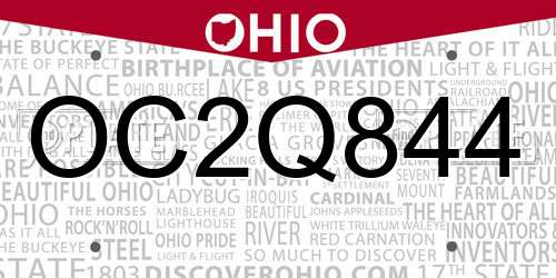 OC2Q844 Ohio License Plate