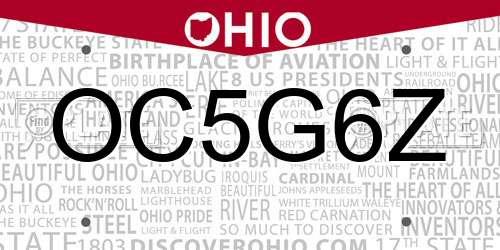 OC5G6Z Ohio License Plate