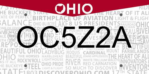 OC5Z2A Ohio License Plate